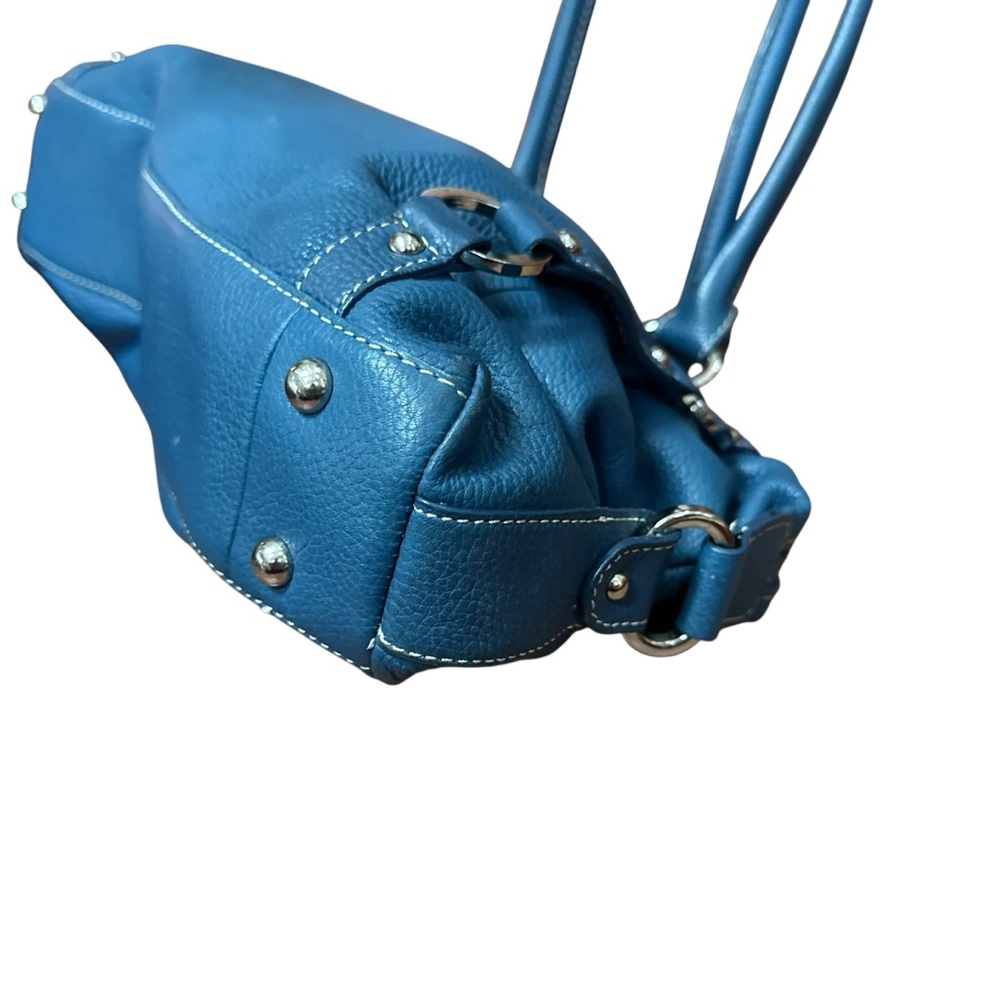 Tignanello Blue Leather Double Strap Shoulder Bag Purse 15" - Picture 3 of 13